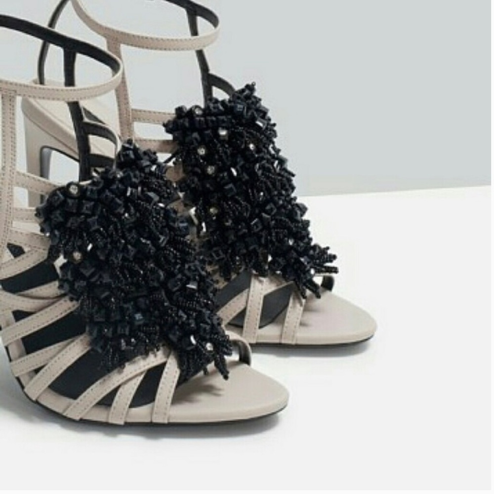 Zara Pink Black Bead and Crystal Strappy High Heel Sandals - Picture 3 of 17